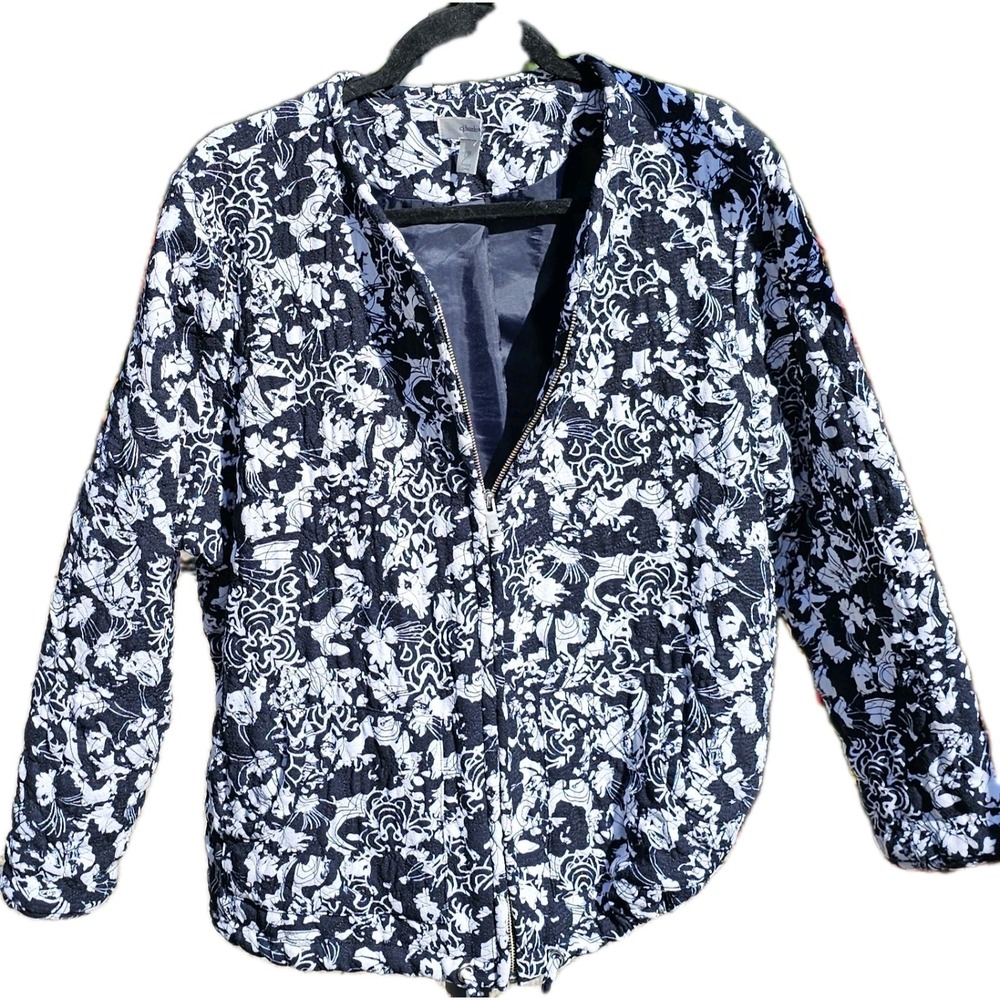 C J BANKS Christoper & Banks Black & White Floral Jacket Blazer Lined VTG Sz. 1X